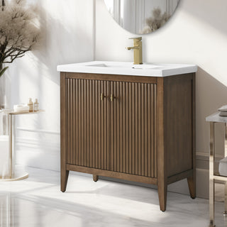 Vanity Art Freestanding Vanity, Walnut, 30", Single Sink, Golden Brushed