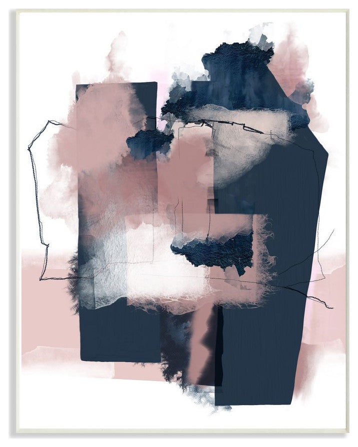 Beautiful Abstract Geometry Pink and Blue Painting, 12"x18"