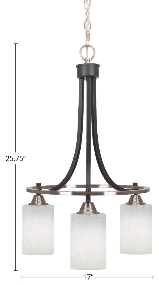 Paramount 3-Light Chandelier, Matte Black & Brushed Nickel, 4" White Muslin