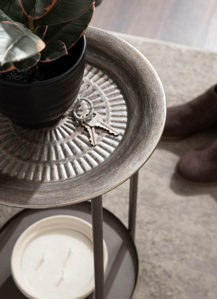 Mahdavi Plant Stand Table, Pewter, 12x12x27
