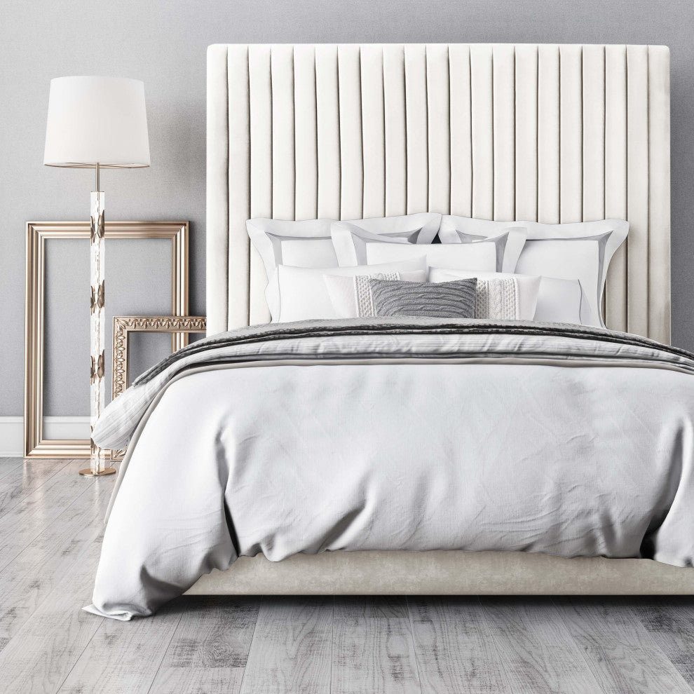Arabelle White Velvet Bed in King