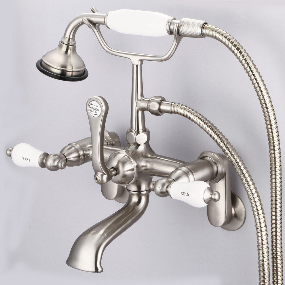 Vintage Classic Wall Mount Tub Faucet With Handshower, Brushed Nickel Finish Wit