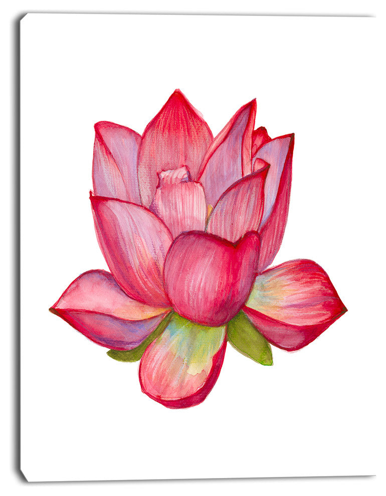 Pink Lotus Watercolor Illustration, Flower Artwork on Canvas, 28"x60"