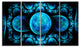 Blue Exotic Pattern on Black, Abstract Art on Canvas, 48"x28", 4 Panels
