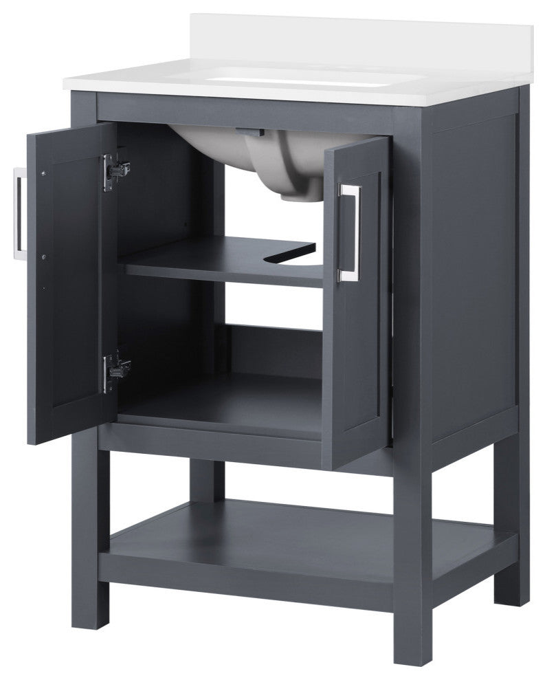 Ove Decors Vegas Single Sink Bathroom Vanity Set With Countertop, White, Dark Charcoal, 24"