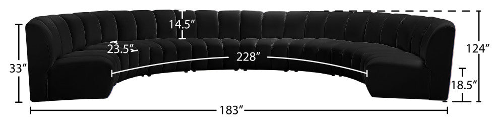 Infinity Channel Tufted Velvet Modular Chair, Black, 8 Piece