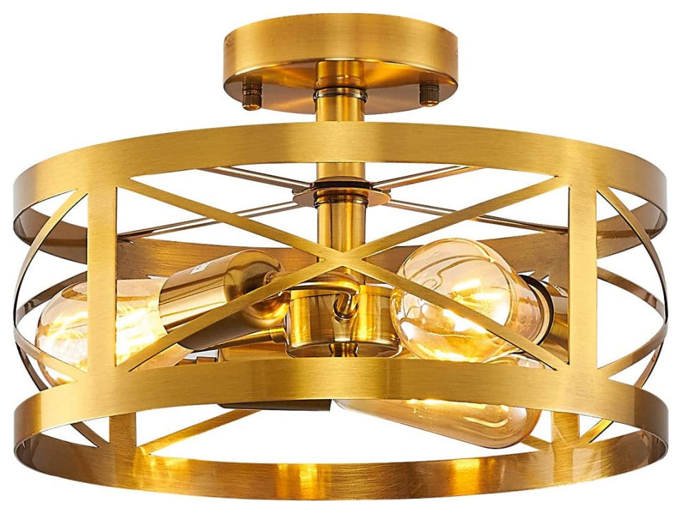 3 Light Modern Semi Flush Mount, Round Cage