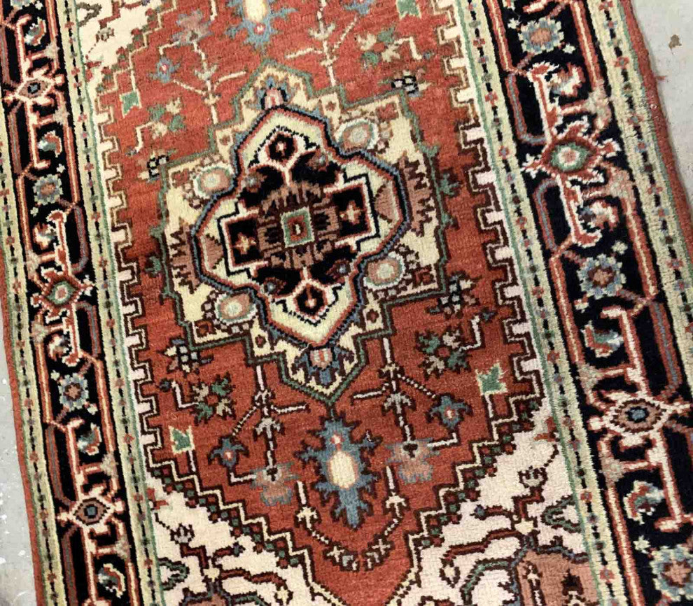Handmade Vintage Persian Heriz Rug, 3.1'x5.2', 94cmx158cm 1970s