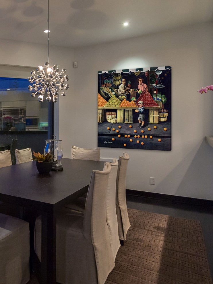 "Toddler and Oranges" Painting Print on Canvas by Stevan Dohanos