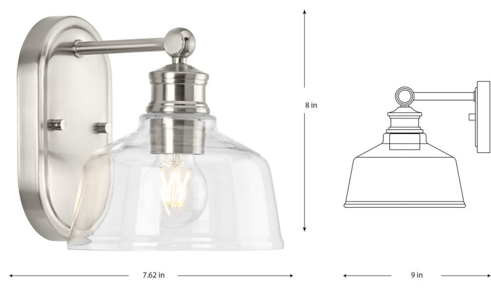 Singleton 1-Light 7.62" Brushed Nickel Vanity Light With Clear Glass Shade