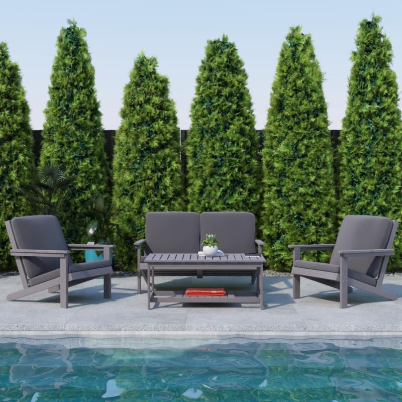 Charlestown All-Weather Poly Resin Wood Adirondack Loveseat with Cushions, Gray