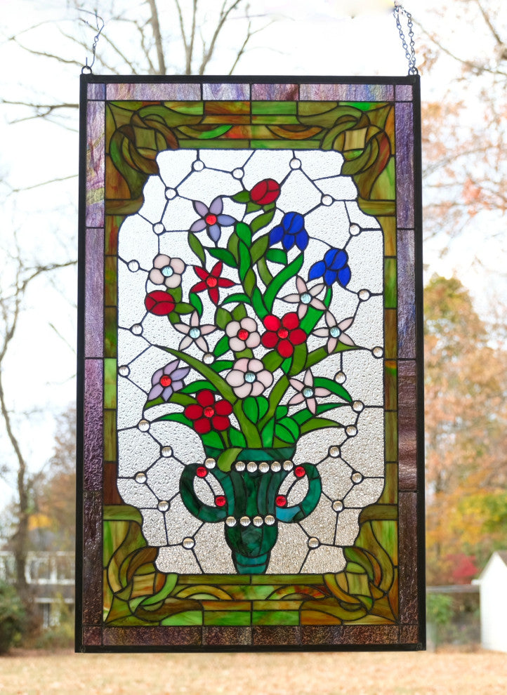 20.25" x 34.25" Large Handcrafted glass window panel QA872