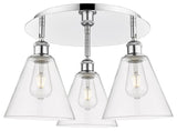 Berkshire-3 Light 20" Flush Mount-Polished Chrome, Clear Glass Shade
