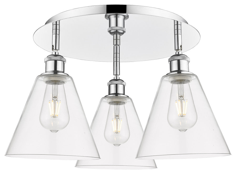 Berkshire-3 Light 20" Flush Mount-Polished Chrome, Clear Glass Shade
