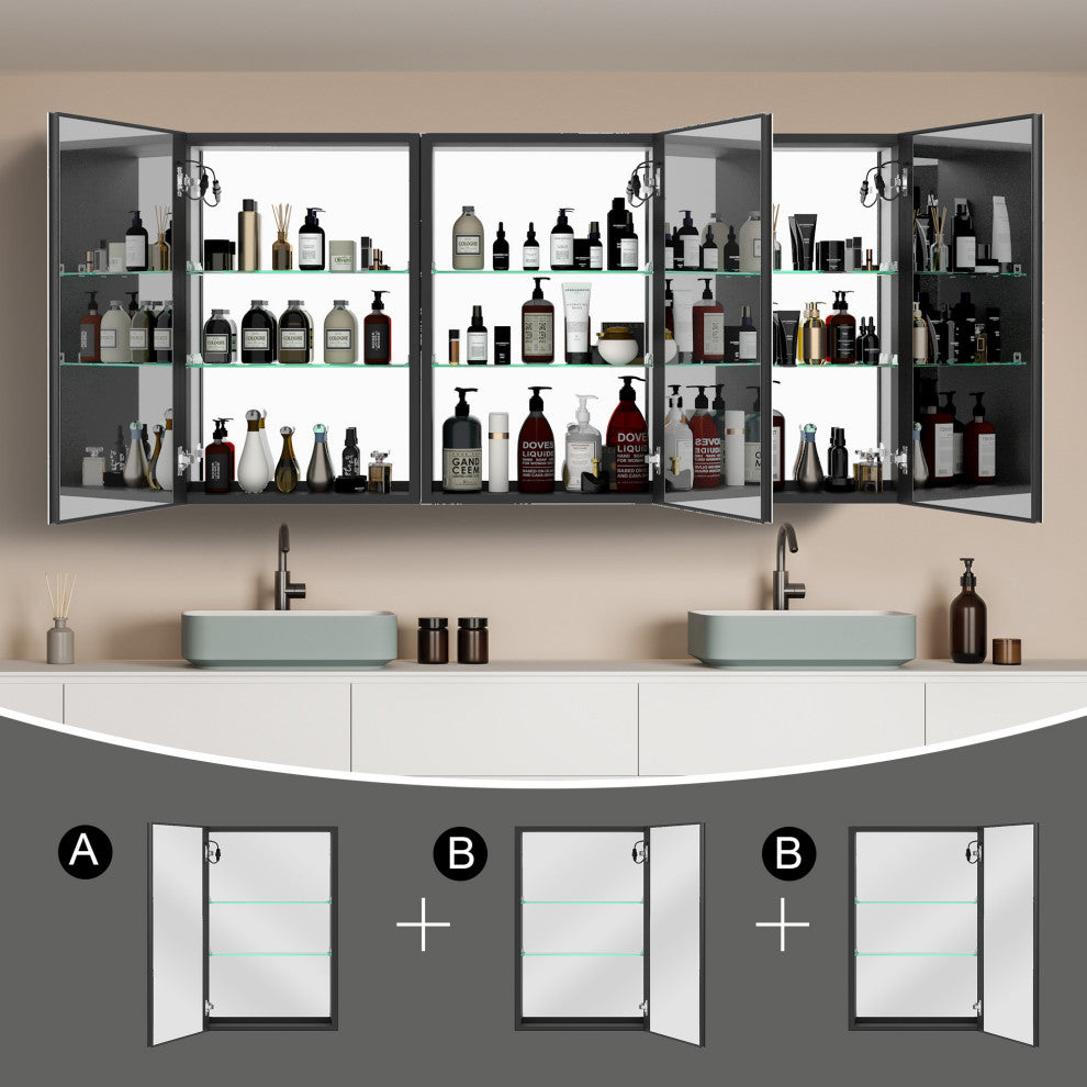 60"x30" Surface Mount Frameless Aluminum LED Medicine Cabinet With Anti-Fogger