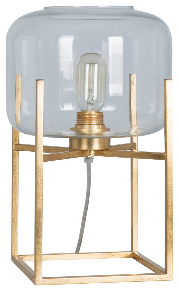 15" Polyresin Table Lamp with Glass Shade, Gold (Set of 2)
