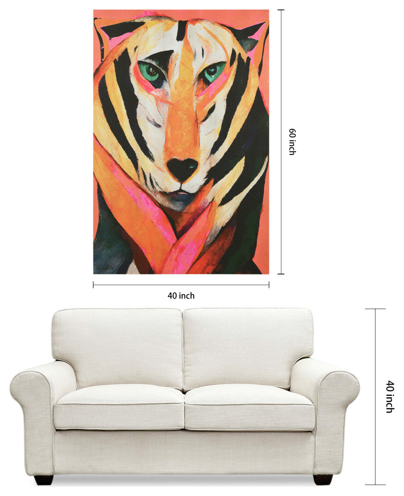 "Vibrant Majesty", Tiger Rendered on Gold Shagreen Wrapped Canvas Wall Art