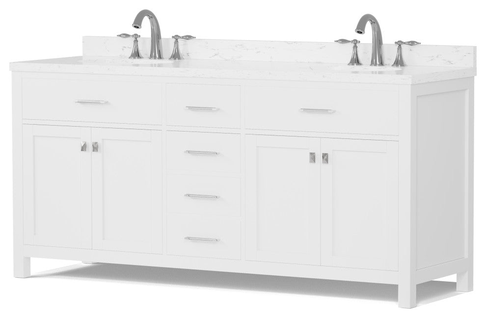 Caroline 72" Double Bath Vanity With Cultured Marble Quartz Top, White
