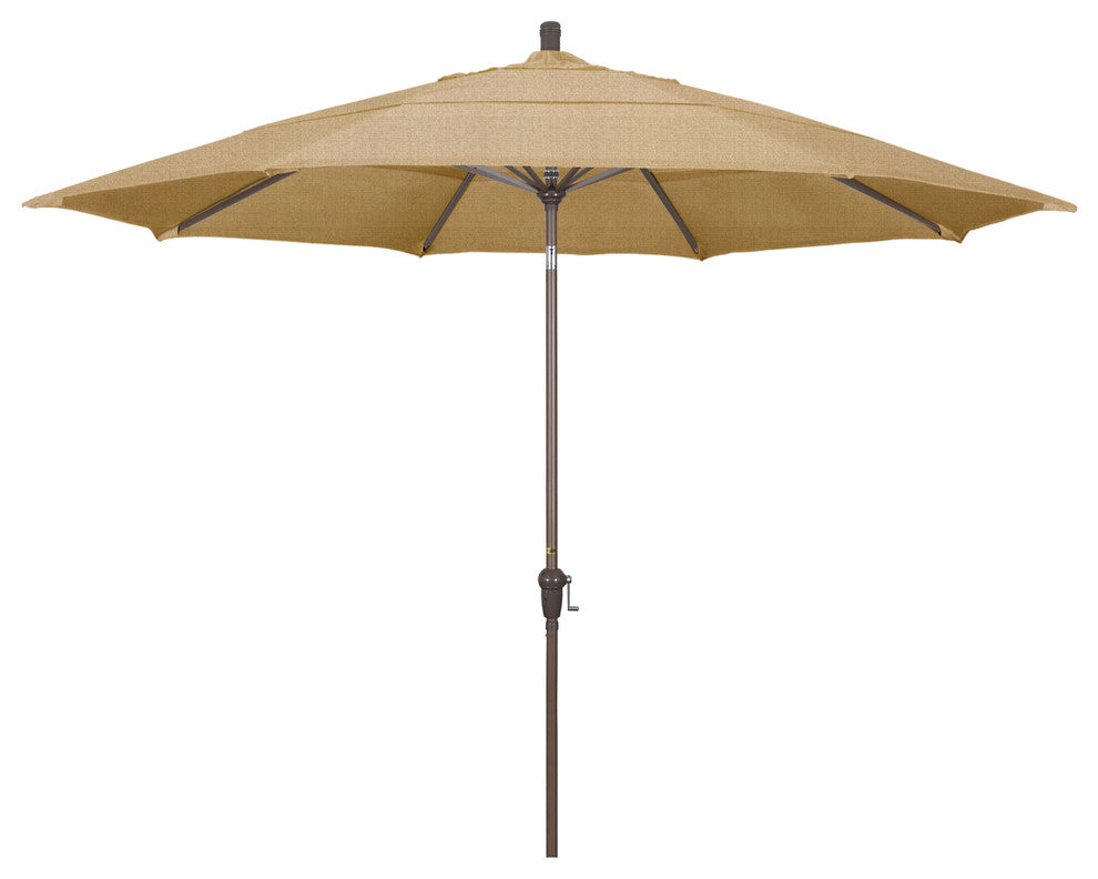 11' Champagne Auto-Tilt Crank Lift Aluminum Umbrella, Sunbrella, Linen Sesame