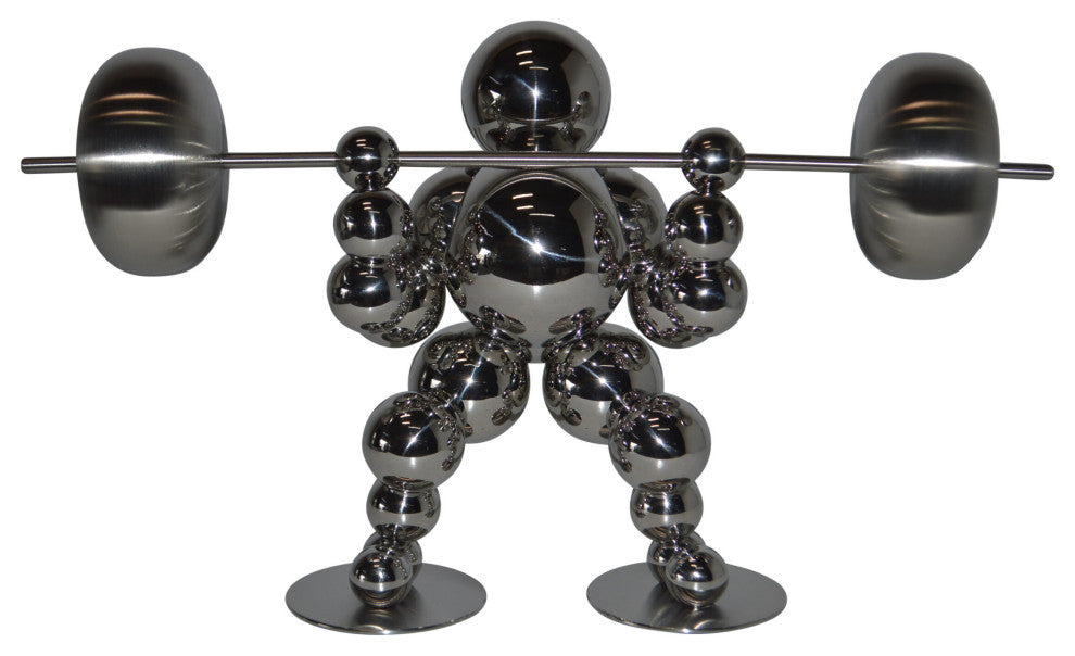 Modern Art Weightlifter Squat Position Chrome Statue - Size: 20"L x 7"W x 12"H