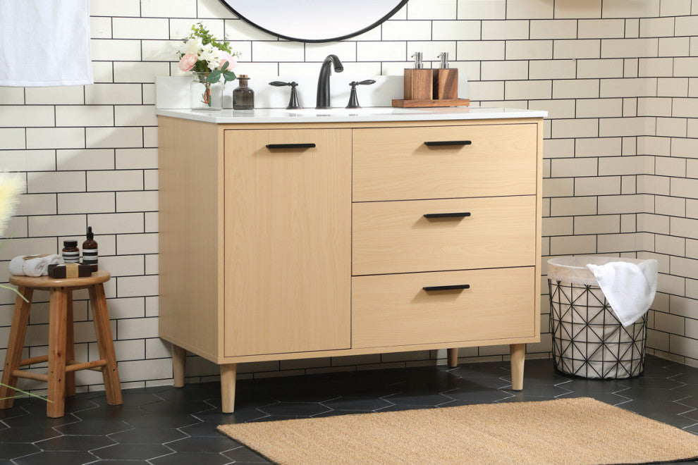 Home Living Modern Natural Oak-Light Bathroom Vanity, Maple, 42"