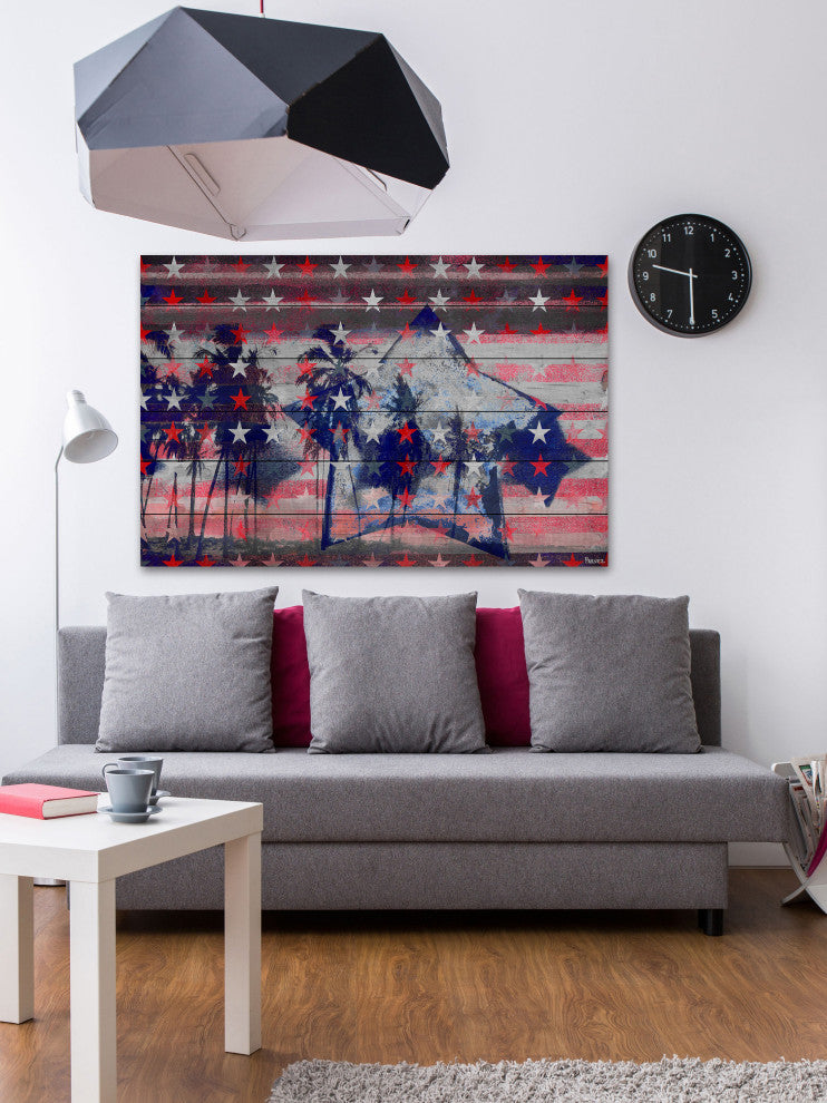 "Stars and Palms" Print on White Wood, 45"x30"