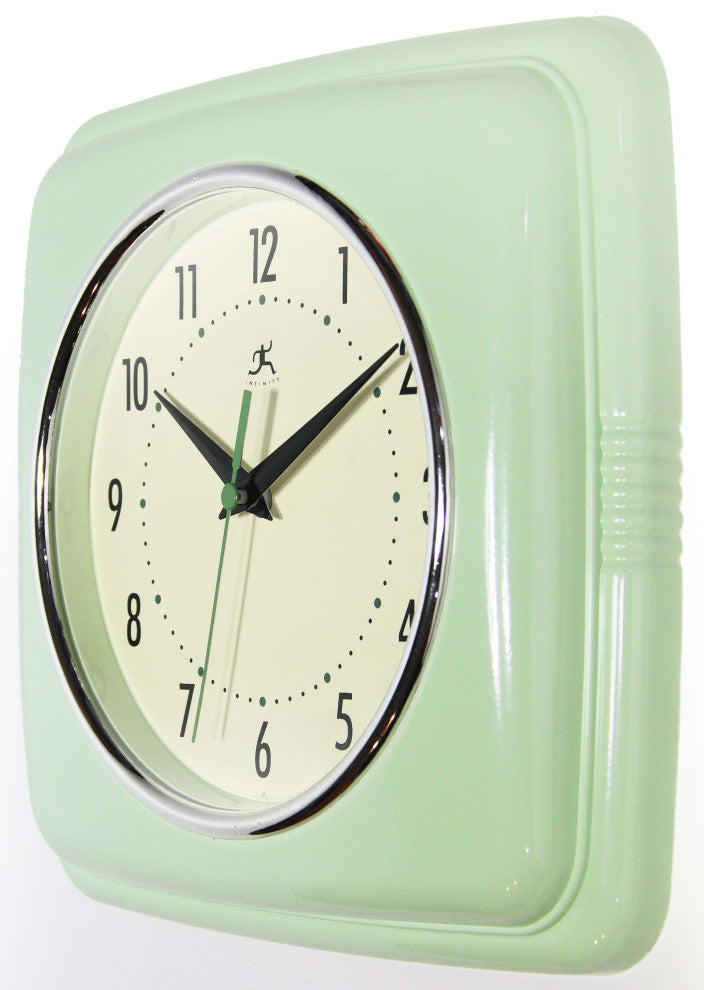 Square Retro 9.25 in Light Green Wall Clock