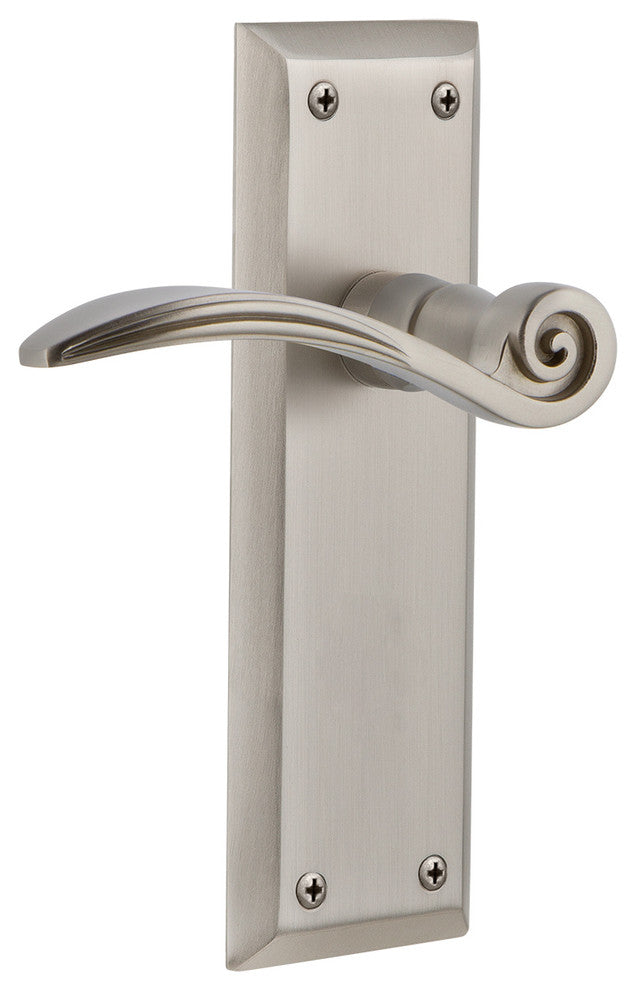 New York Plate With Swan Lever, Satin Nickel, Double Dummy, Non-Handed