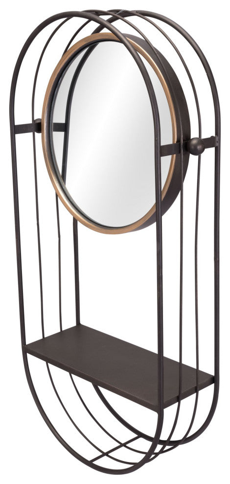 Frame Wall Mirror, Round, Glass, Steel Metal, Gray, Bedroom Living