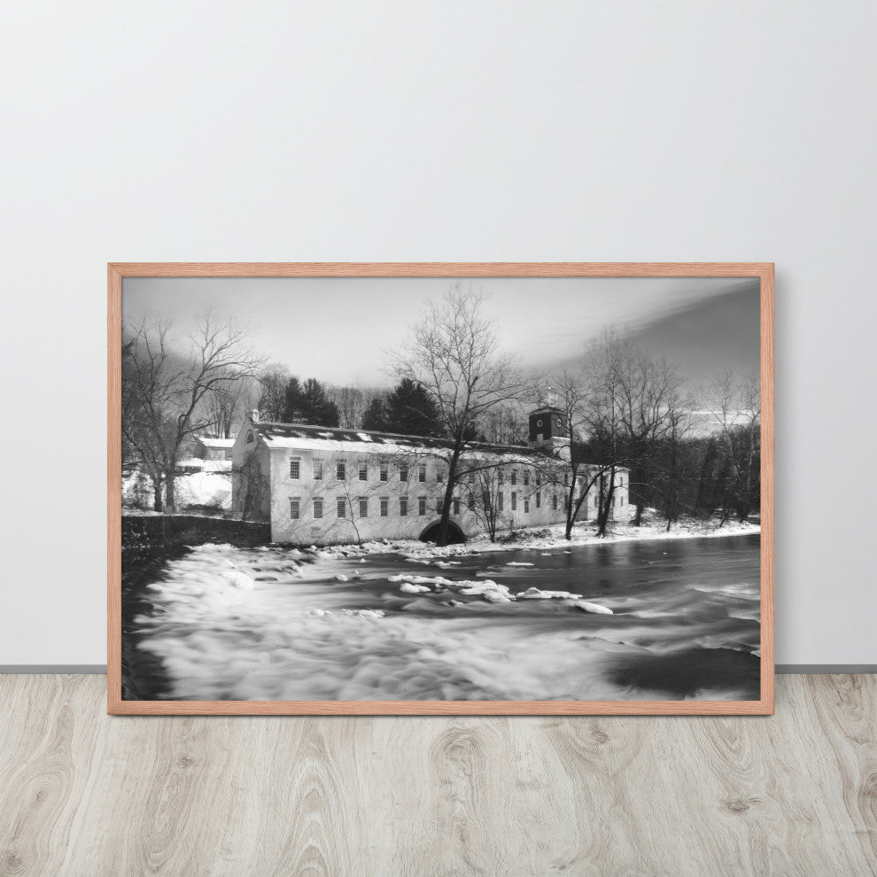 Winter at Powder Mill Rural Landscape Framed Photo Paper Wall Art Prints, Red Oak, 24" X 36"