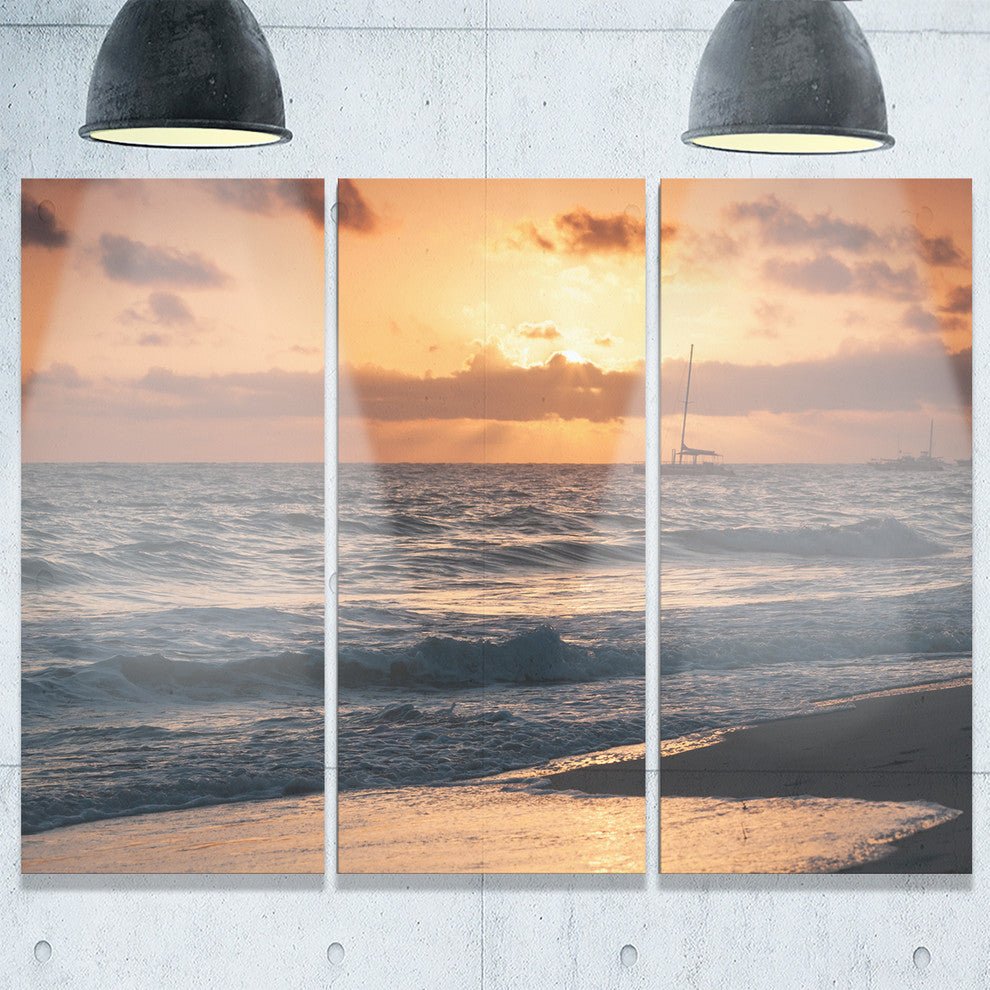 "Colorful Sunrise Over Atlantic Ocean" Beach Metal Wall Art, 3 Panels, 36"x28"
