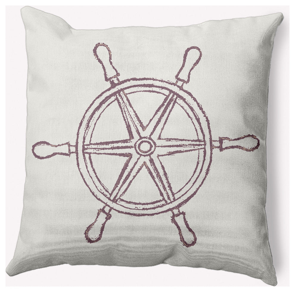18x18" Large Ship Wheel Nautical Decorative Indoor Pillow, Dusty Purple
