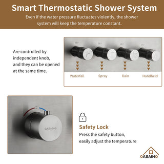 16 Inch Luxury Thermostatic Shower System, Brushed Nickel