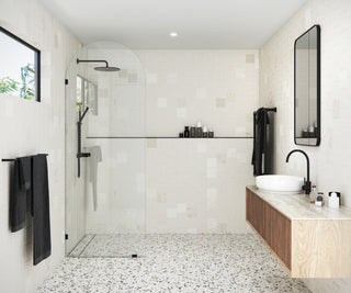 32"x86.75" Frameless Shower Door Arched Single Fixed Panel, Matte Black