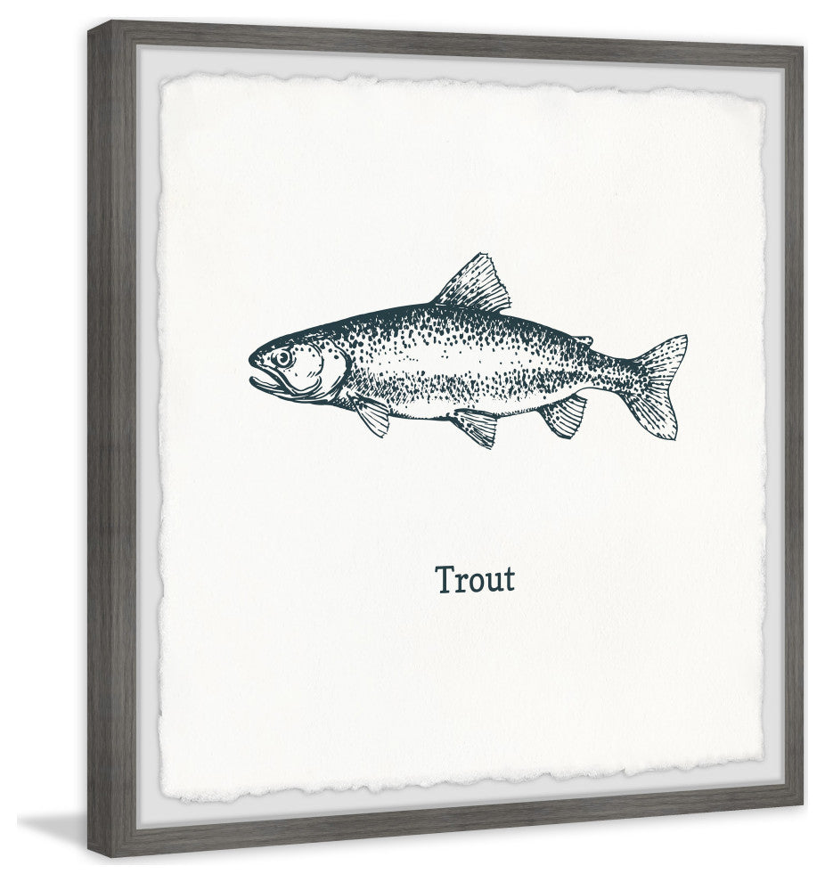 "Trout in White" Framed Painting Print, 18x18
