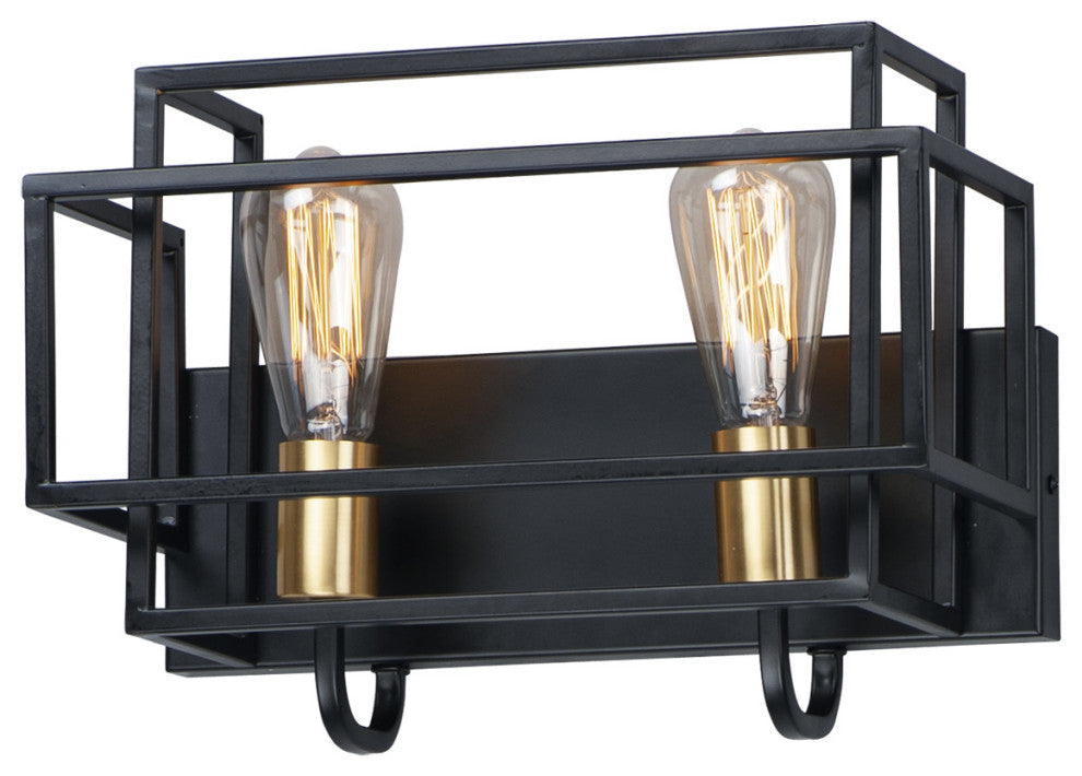 Maxim 10242 Liner 2 Light 14"W Bathroom Vanity Light - Black / Satin Brass