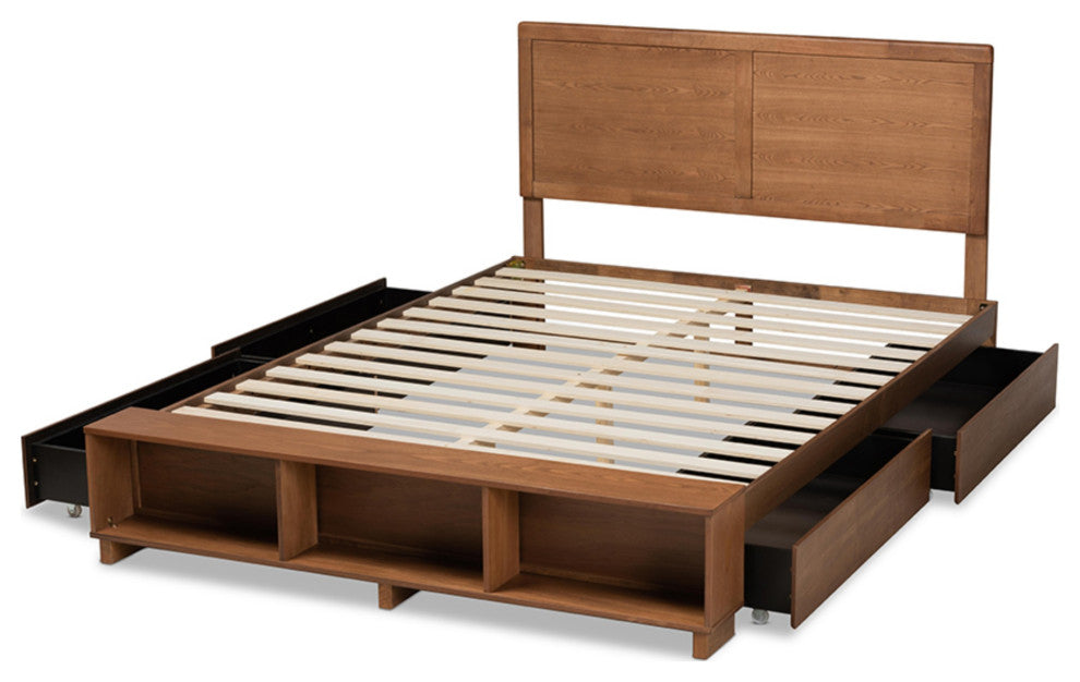 Tamsin Ash Walnut Brown Finished Queen Size 4-Drawer Platform Storage Bed