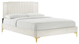 Zahra Channel Tufted Performance Velvet Queen Platform Bed, White