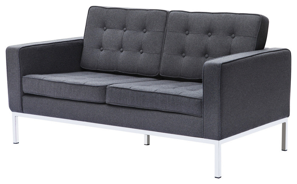 Modern Classics Button Loveseat in Wool, Gray