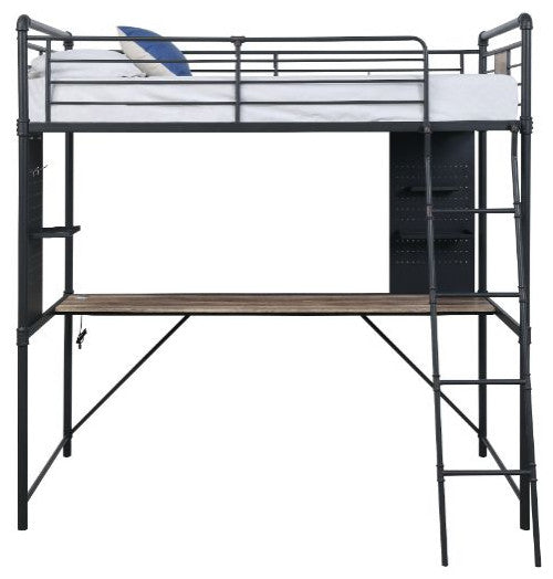 Rosemary Metal Loft Bed, Antique Oak, Black & Dark Bronze Hand-Brushed, Twin