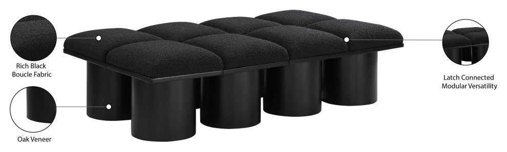 Pavilion Boucle Fabric Upholstered 8-Piece Modular Bench, Black, Black Finish