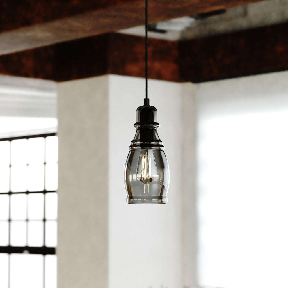 Millie 11.75"H Mini Pendant Matte Black with Smoke Glass