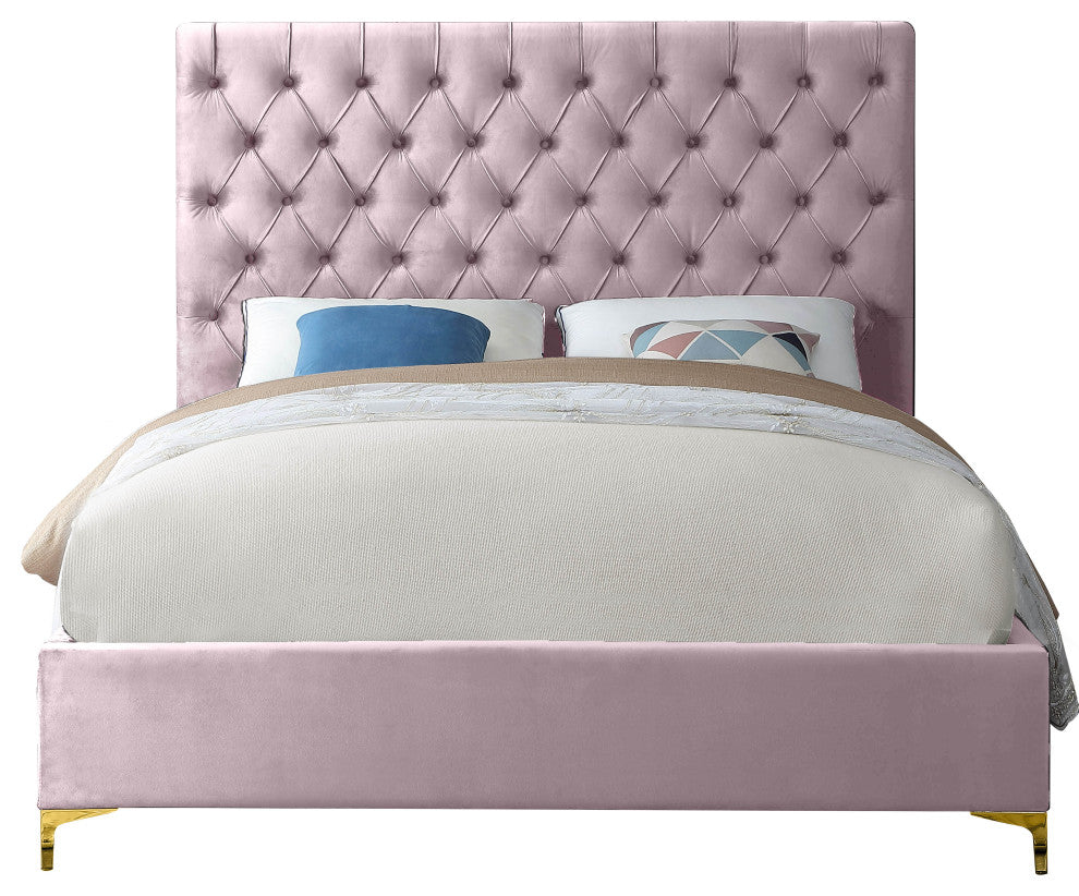 Cruz Velvet Upholstered Bed, Pink, Queen