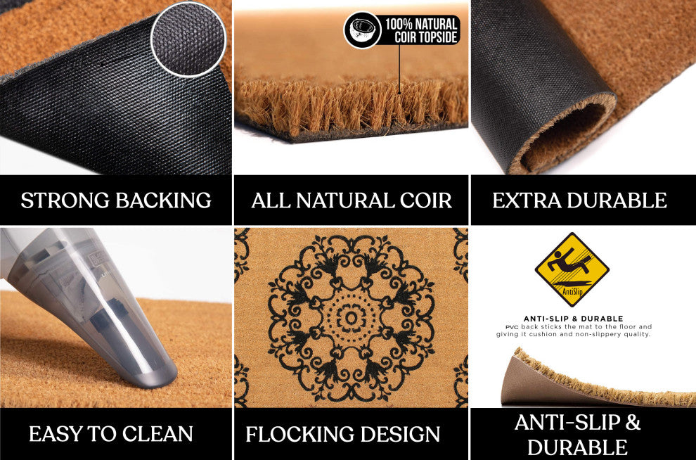 A1HC Natural Coir Flock Door Mat for Front Door, 36x72, Durable Entrance Doormat
