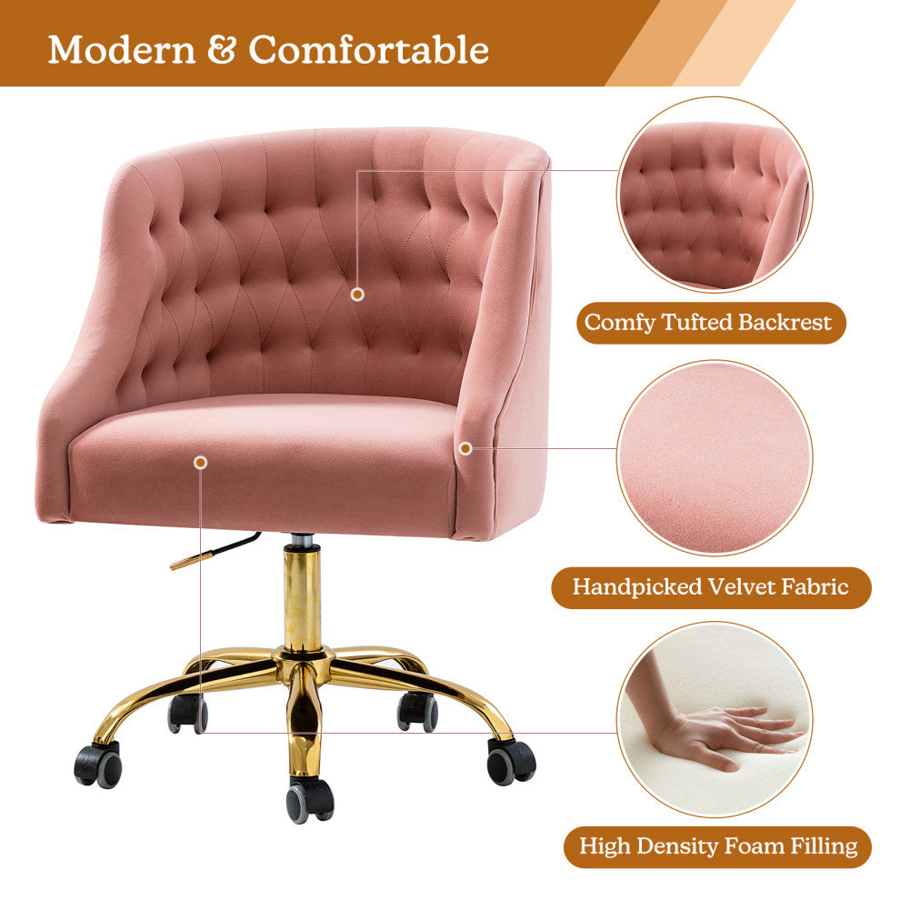 Home Office Swivel Chair with Button-Tufted Back, Pink