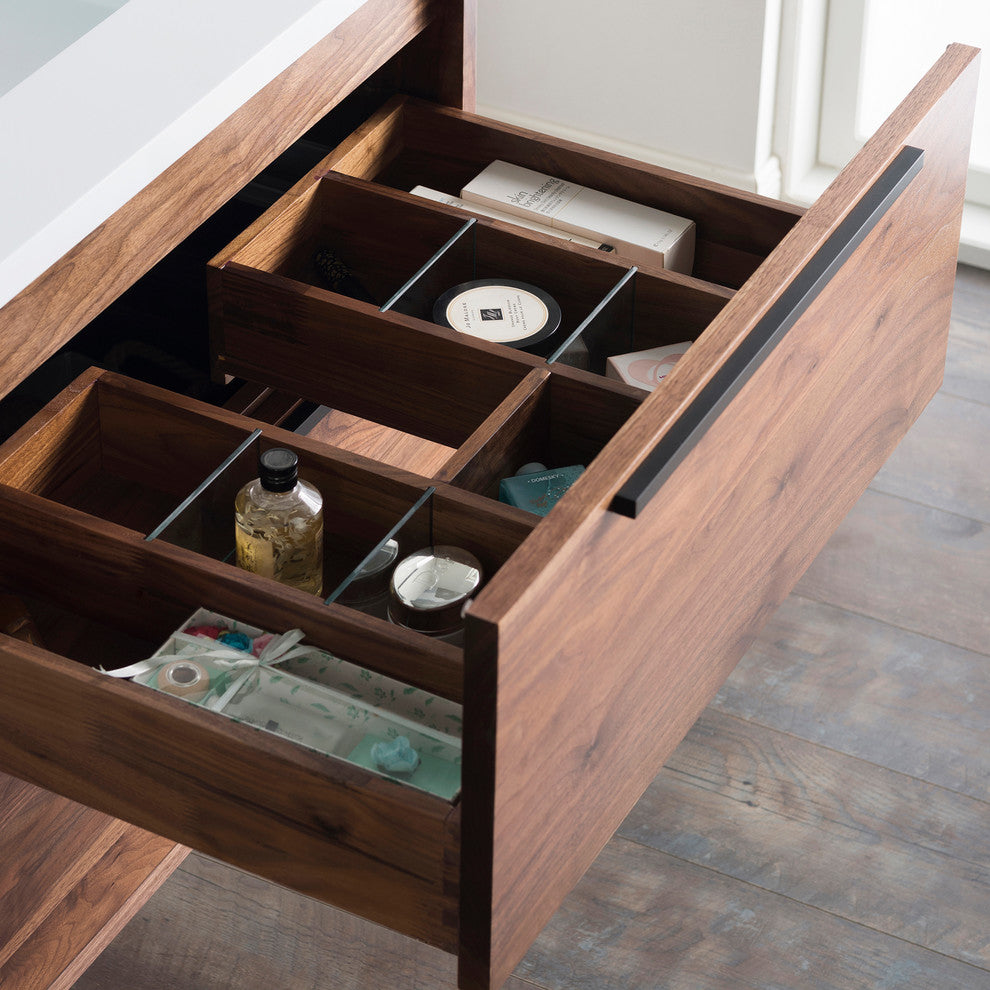 Vanity Alfred 31 With Integrated Solid Surface counter top, American Walnut, Mat