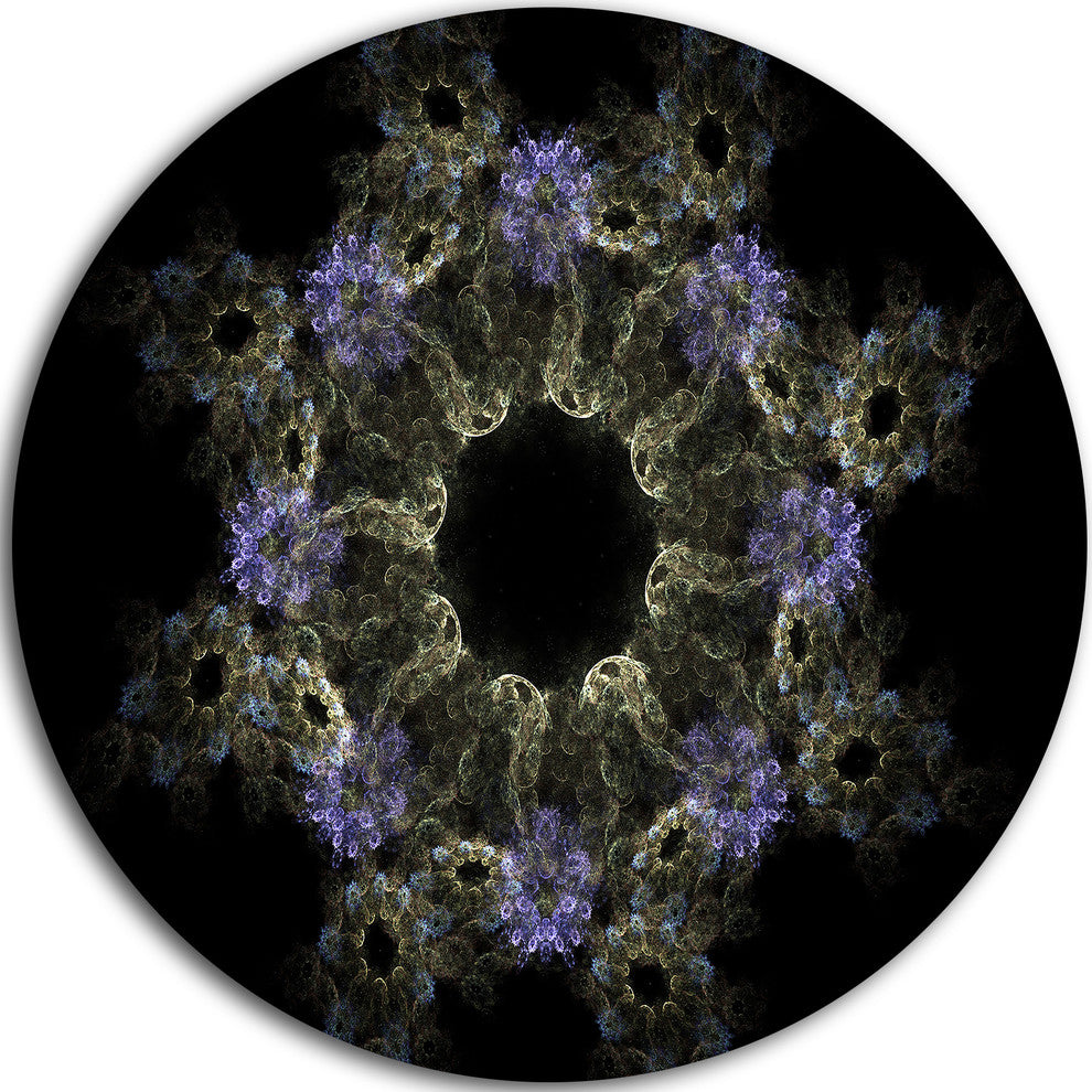 Glowing Radial Fractal Flower In Purple, Floral Round Artwork, 23"