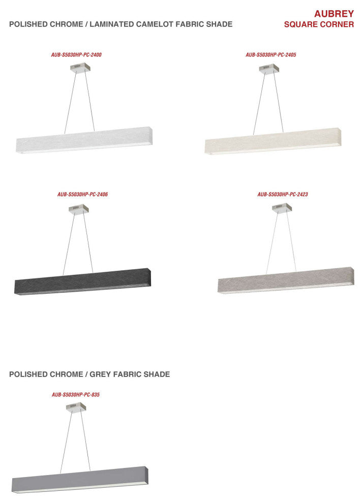 30W Horizontal Polished Chrome Pendant w/ White/Clear Shade, AUB-S5130HP-PC-2400
