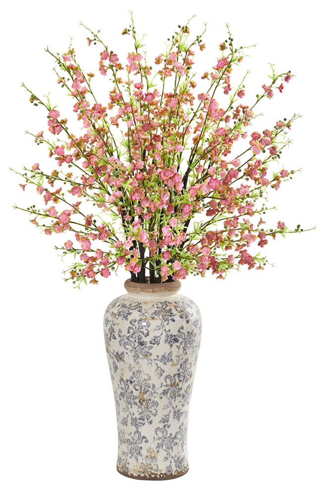 37" Cherry Blossom Artificial Arrangement in Decorative Vase