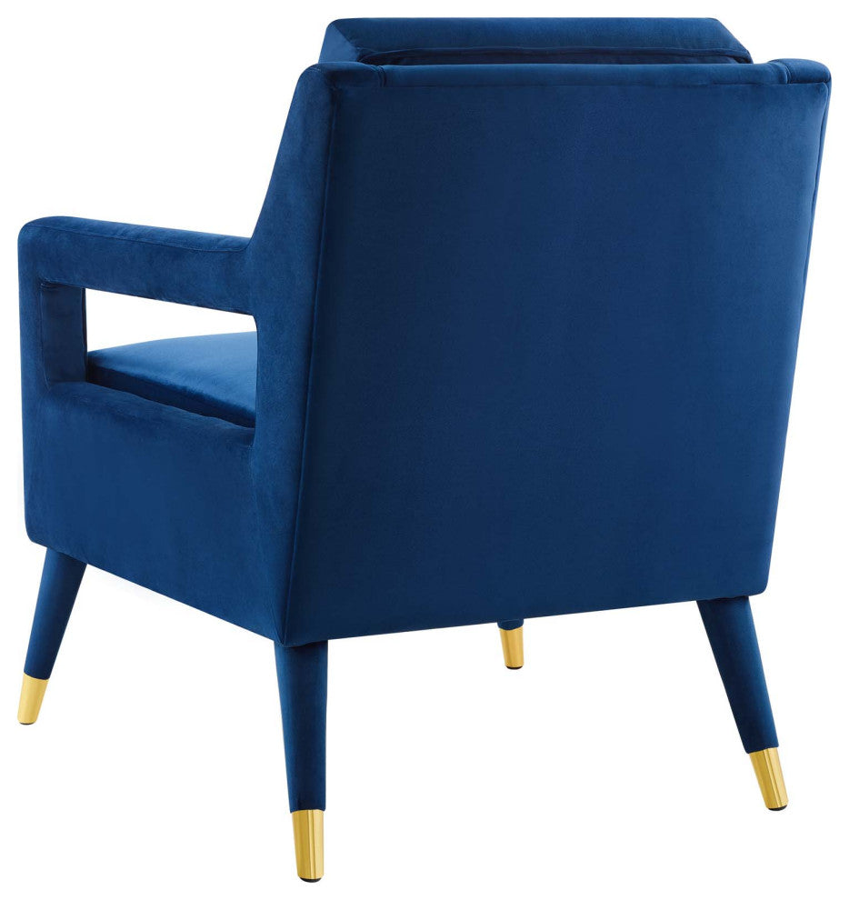 Modern Lounge Accent Side Chair Armchair, Velvet Fabric Wood, Navy Blue